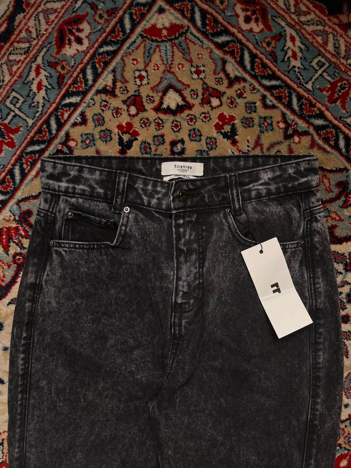 Firetrap London Black Acid Wash MOM JEANS