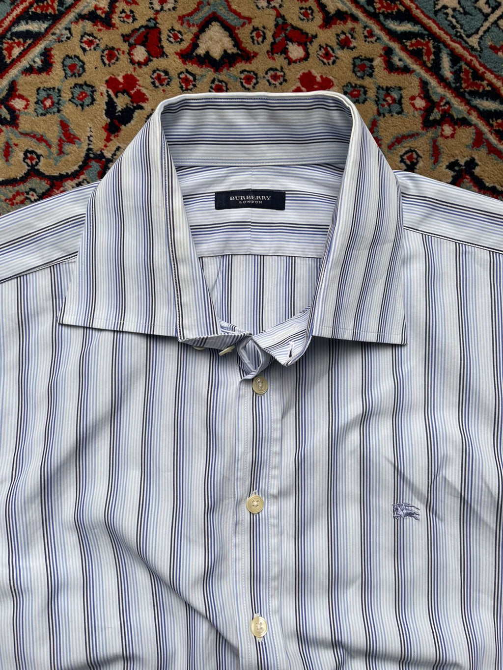 BURBERRY LONDON Striped Blue White Cotton BUTTON DOWN SHIRT