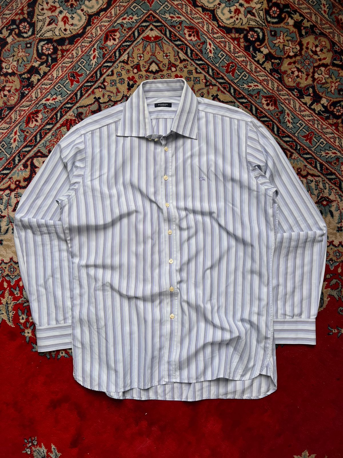 BURBERRY LONDON Striped Blue White Cotton BUTTON DOWN SHIRT