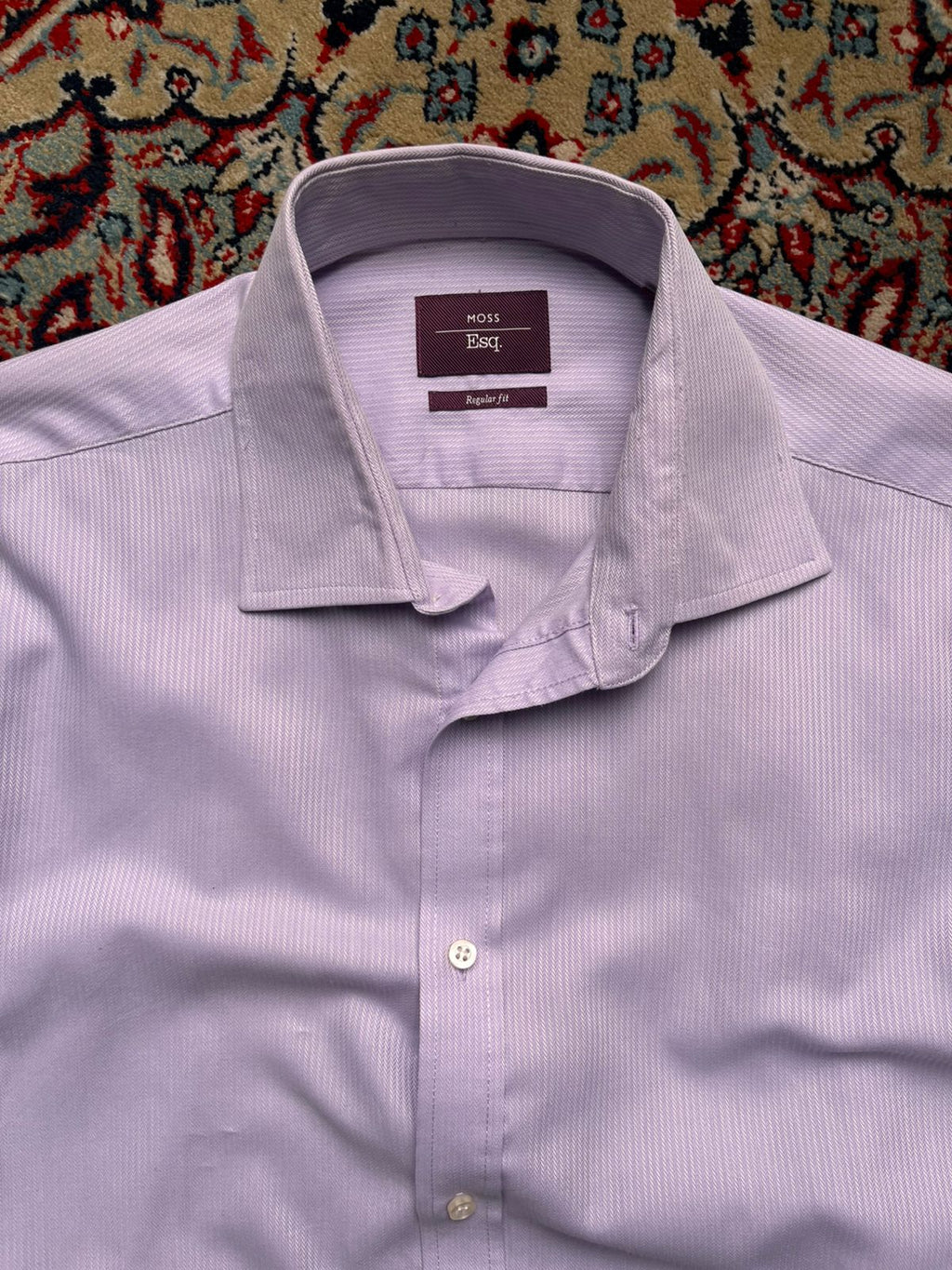MOSS ESQ Purple Lilac Herringbone Textured Regular Fit BUTTON DOWN SHIRT