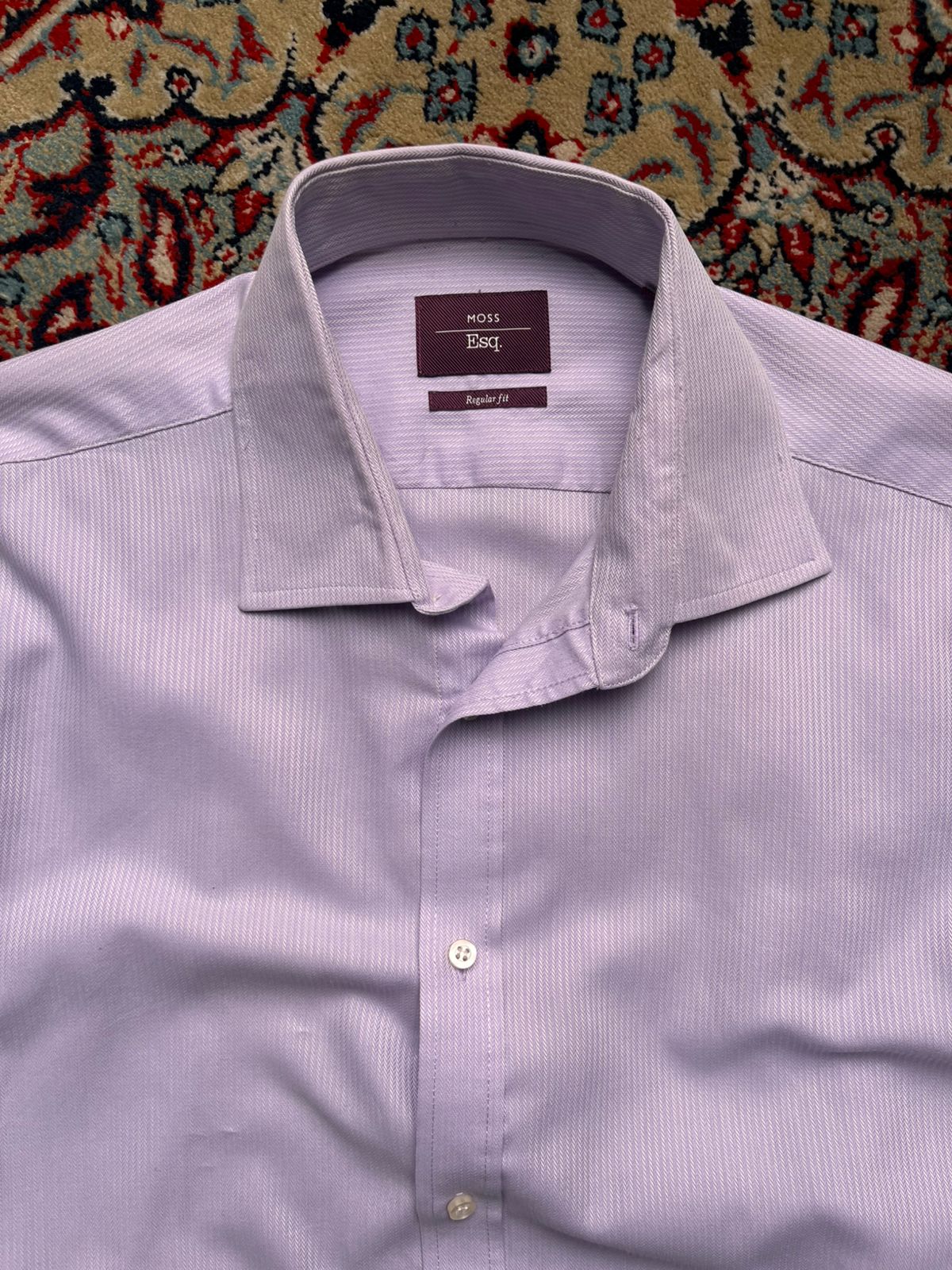 MOSS ESQ Purple Lilac Herringbone Textured Regular Fit BUTTON DOWN SHIRT