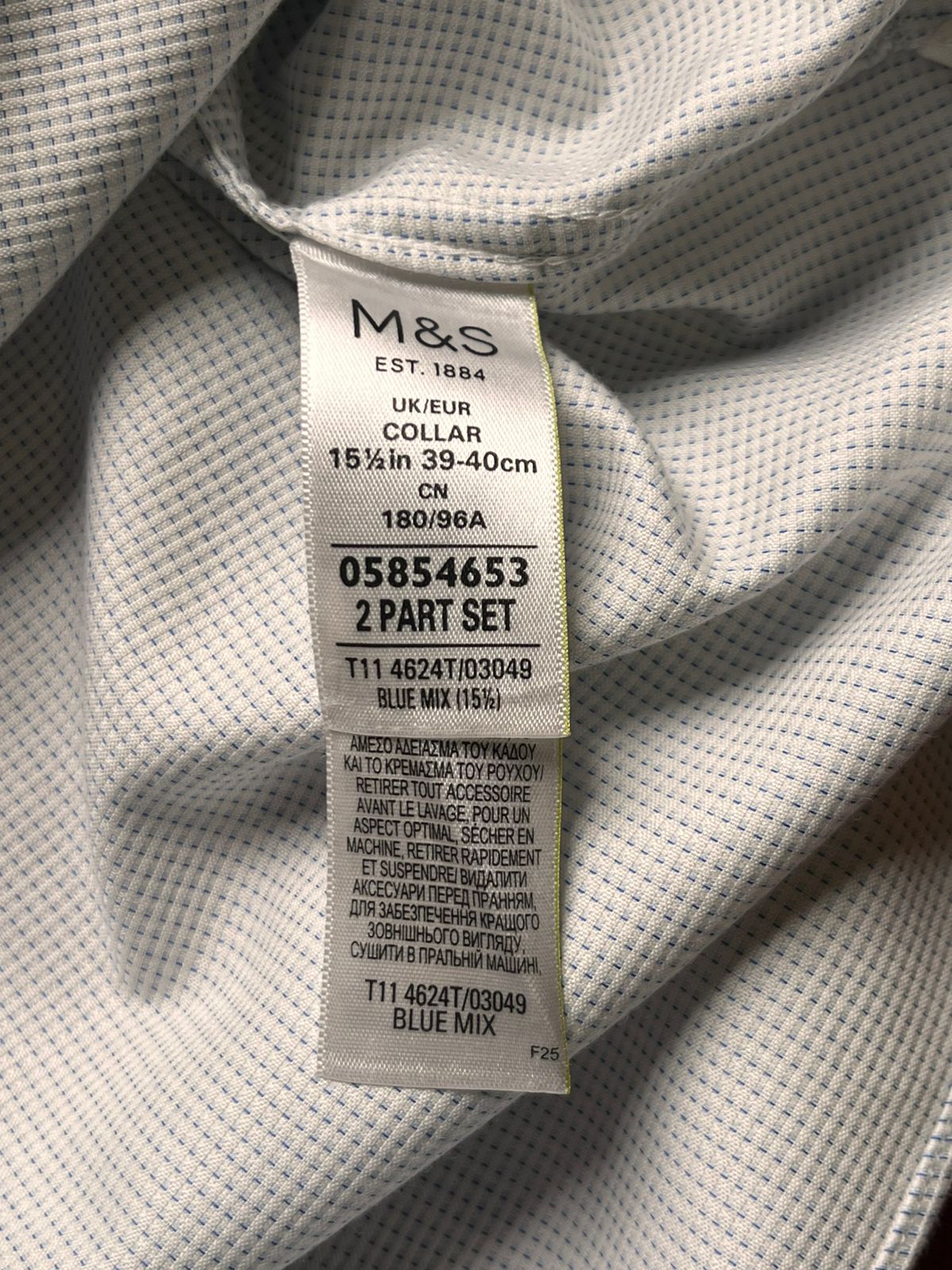 M&S COLLECTION LUXURY TAILORED FIT BLUE CHECK BUTTON DOWN SHIRT