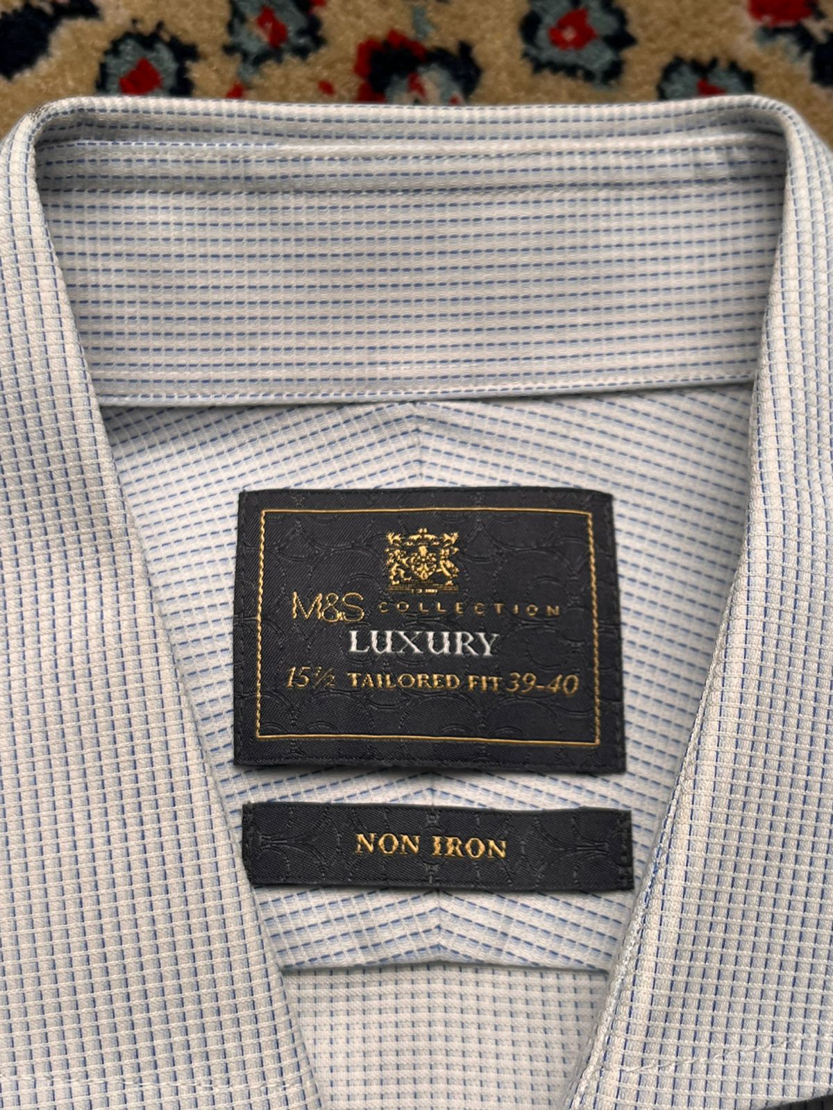M&S COLLECTION LUXURY TAILORED FIT BLUE CHECK BUTTON DOWN SHIRT