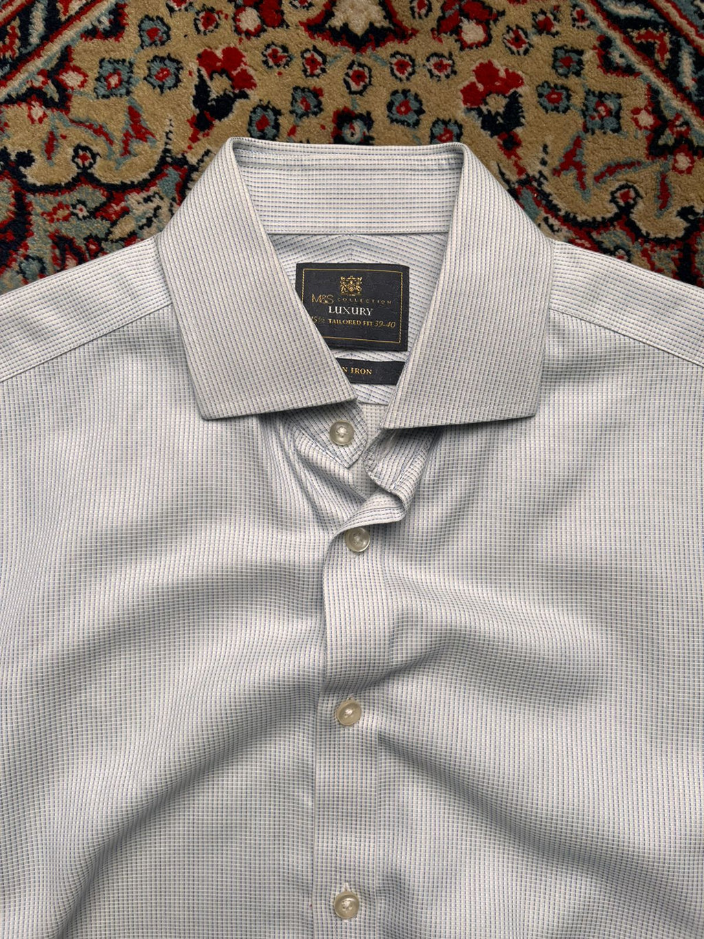 M&S COLLECTION LUXURY TAILORED FIT BLUE CHECK BUTTON DOWN SHIRT