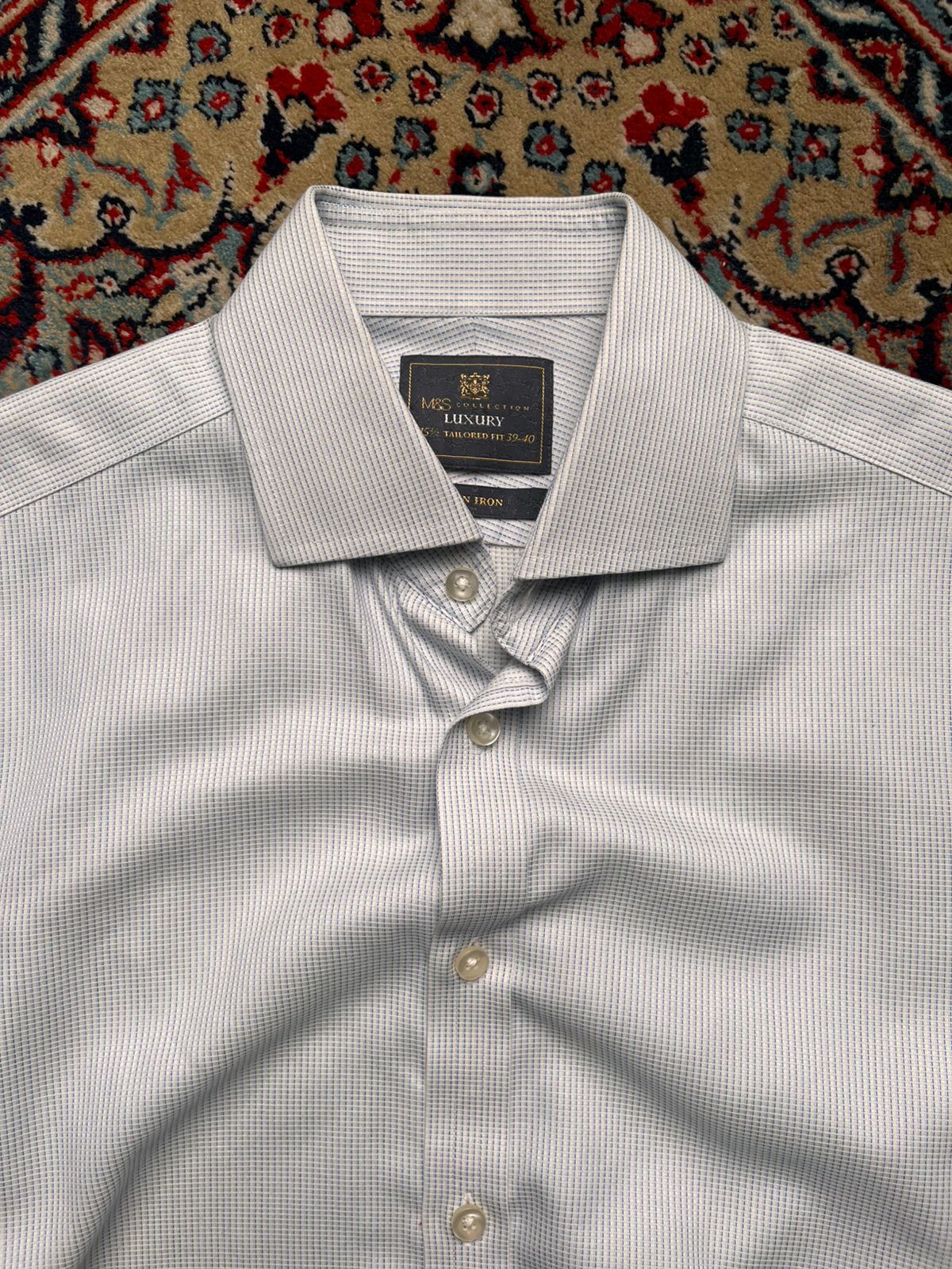M&S COLLECTION LUXURY TAILORED FIT BLUE CHECK BUTTON DOWN SHIRT