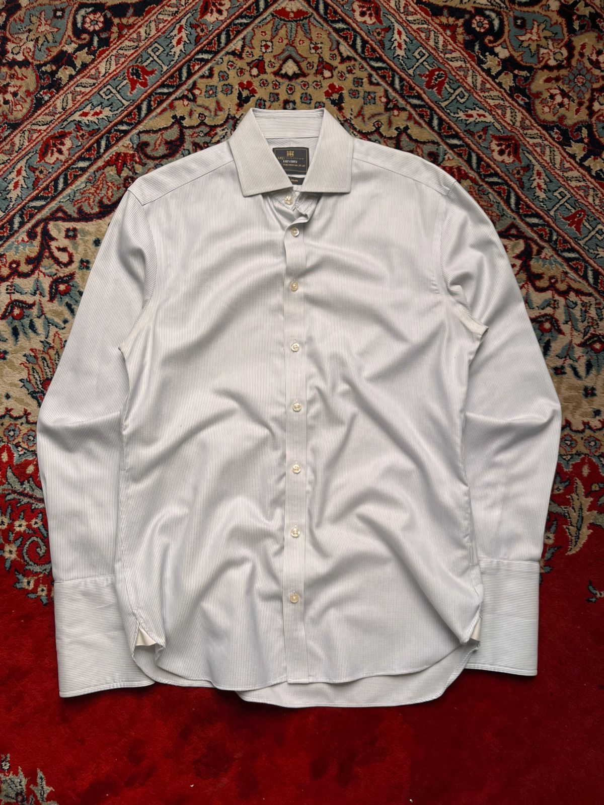 M&S COLLECTION LUXURY TAILORED FIT BLUE CHECK BUTTON DOWN SHIRT