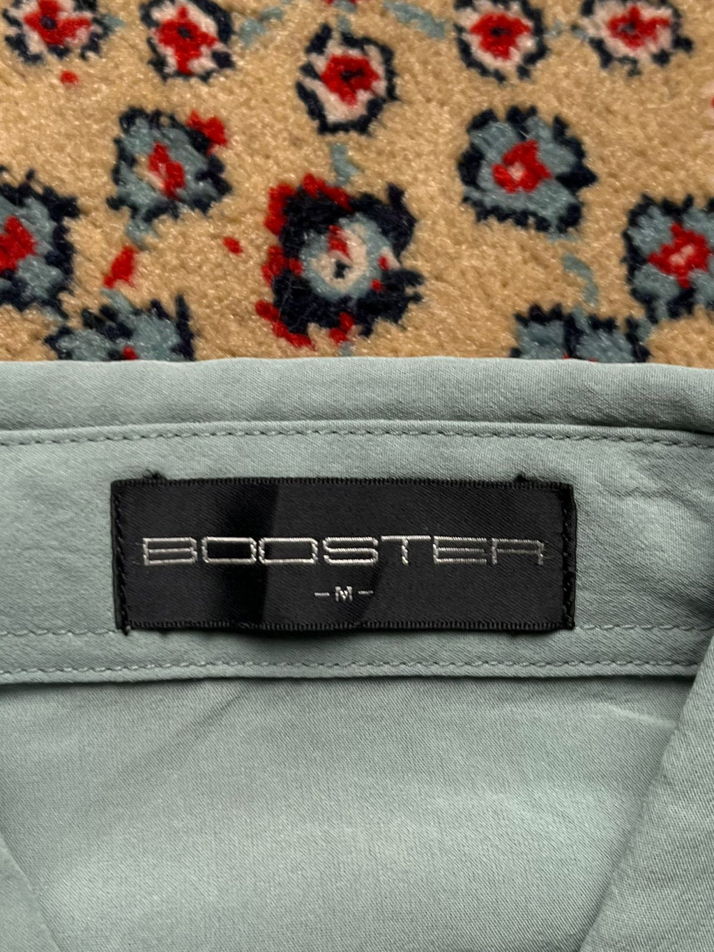 BOOSTER Vintage Sage Green Silk Touch Abstract Panel Graphic BUTTON DOWN SHIRT