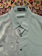 BOOSTER Vintage Sage Green Silk Touch Abstract Panel Graphic BUTTON DOWN SHIRT