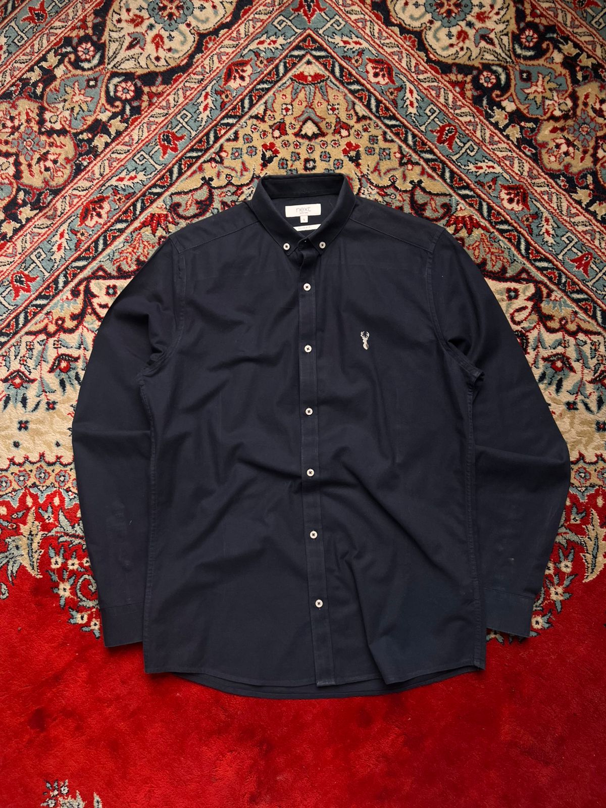 NEXT NAVY BLUE OXFORD SLIM FIT BUTTON DOWN SHIRT