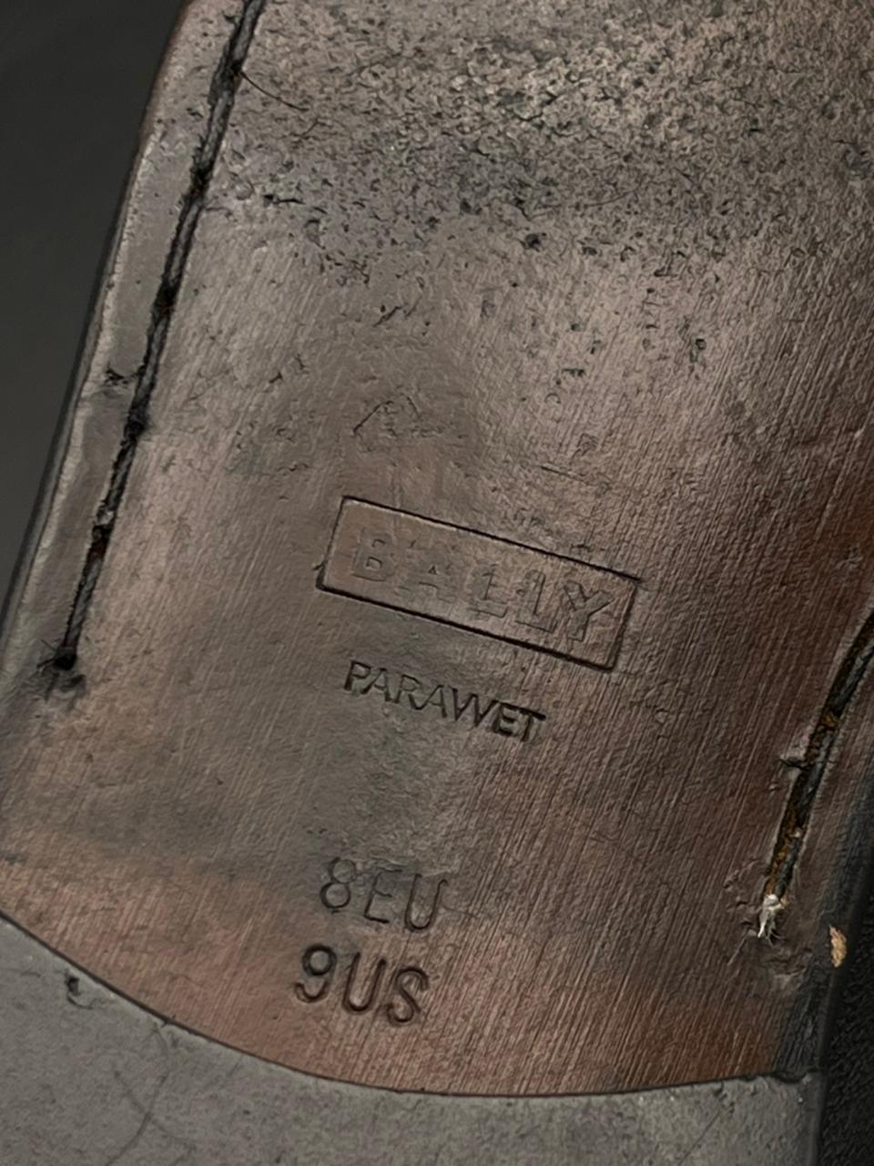 Bally Black Leather Apron Toe Loafers