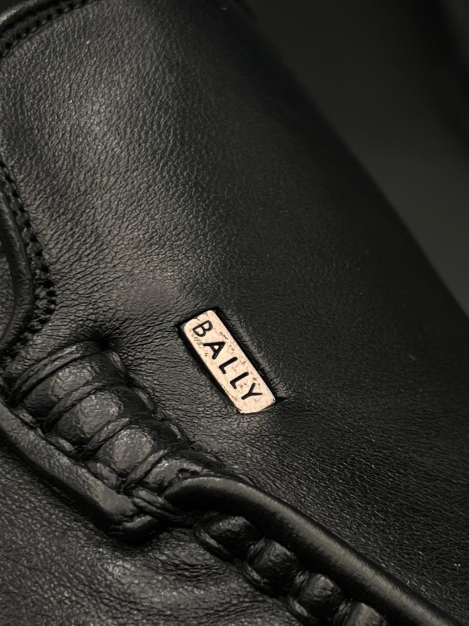 Bally Black Leather Apron Toe Loafers