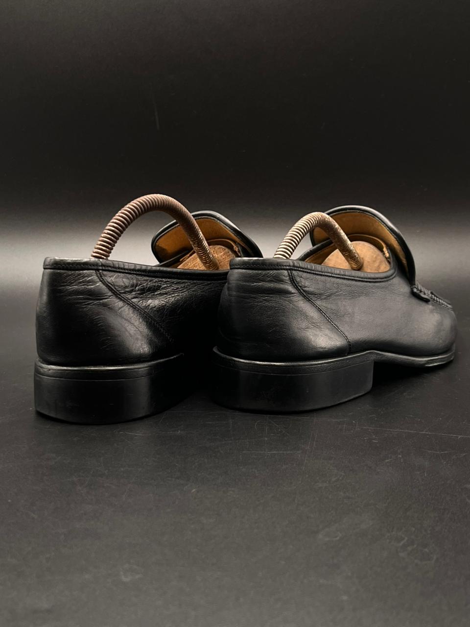 Bally Black Leather Apron Toe Loafers