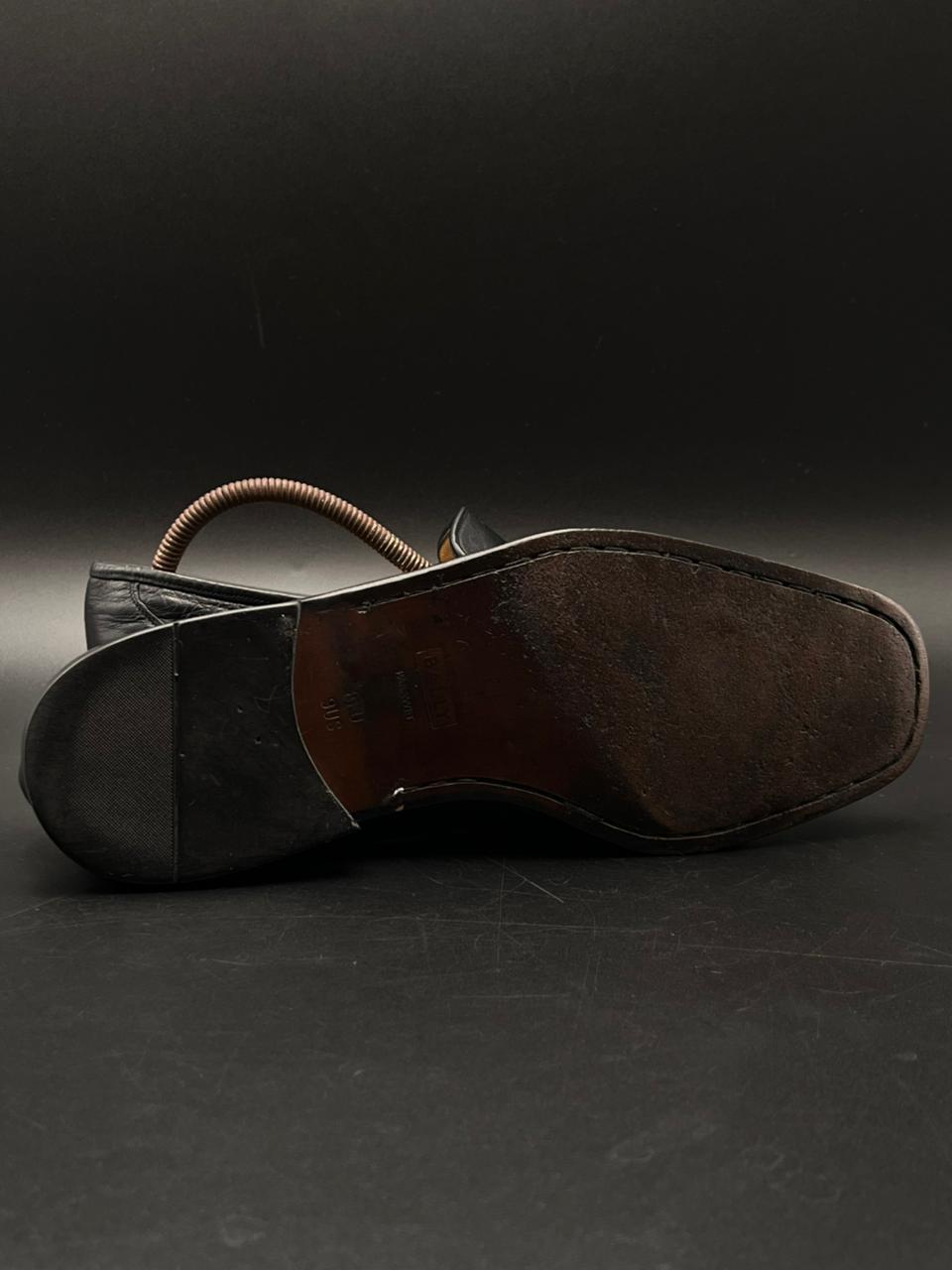 Bally Black Leather Apron Toe Loafers