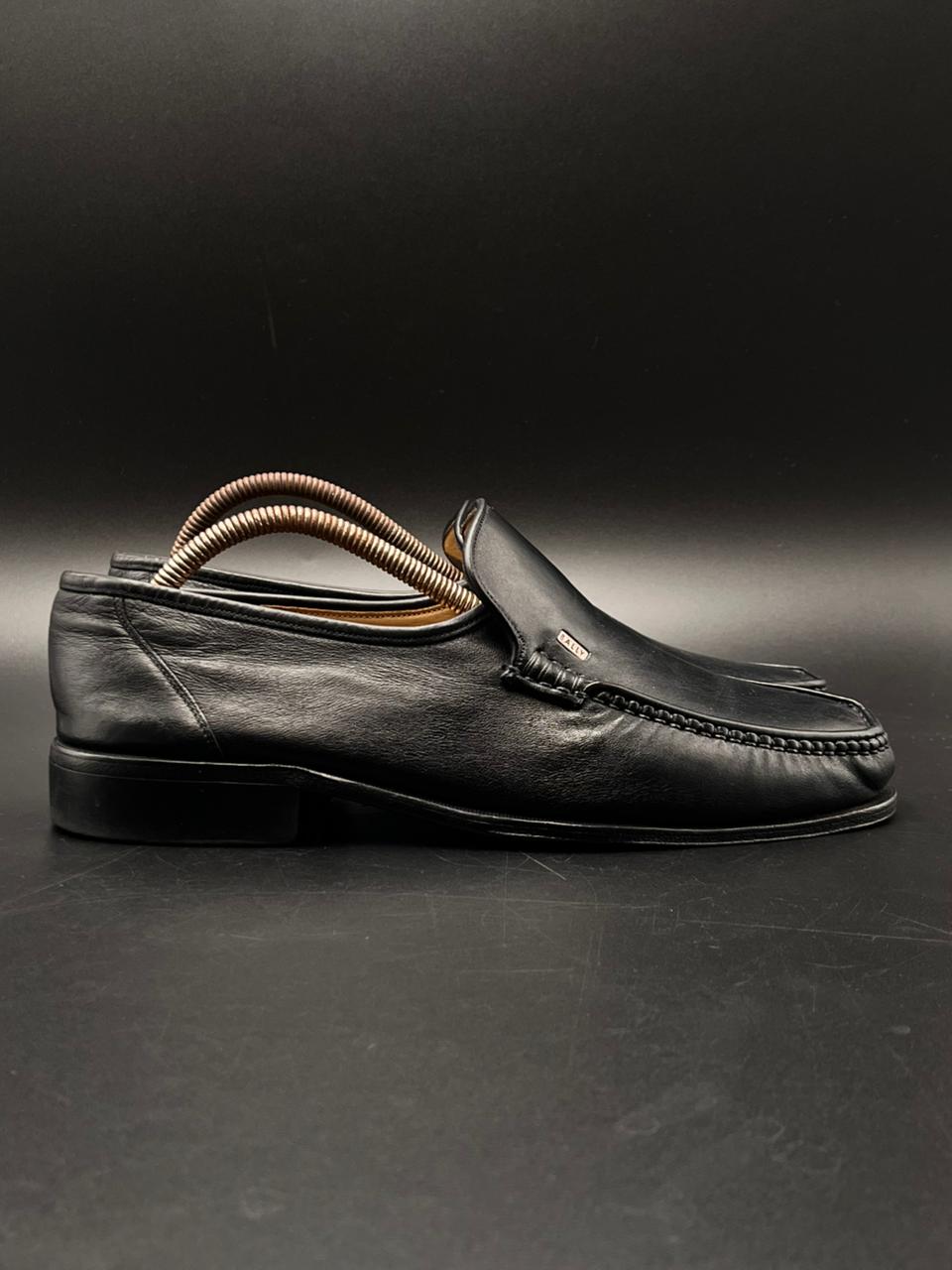 Bally Black Leather Apron Toe Loafers