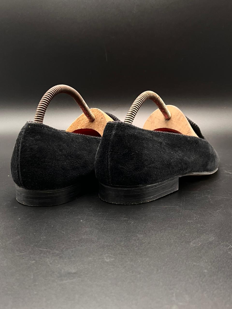 Church's Northampton England Black Velvet Gold Crown Embroidered shoes