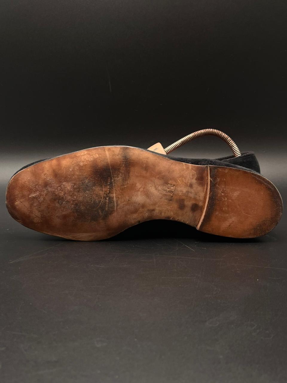 Church's Northampton England Black Velvet Gold Crown Embroidered shoes