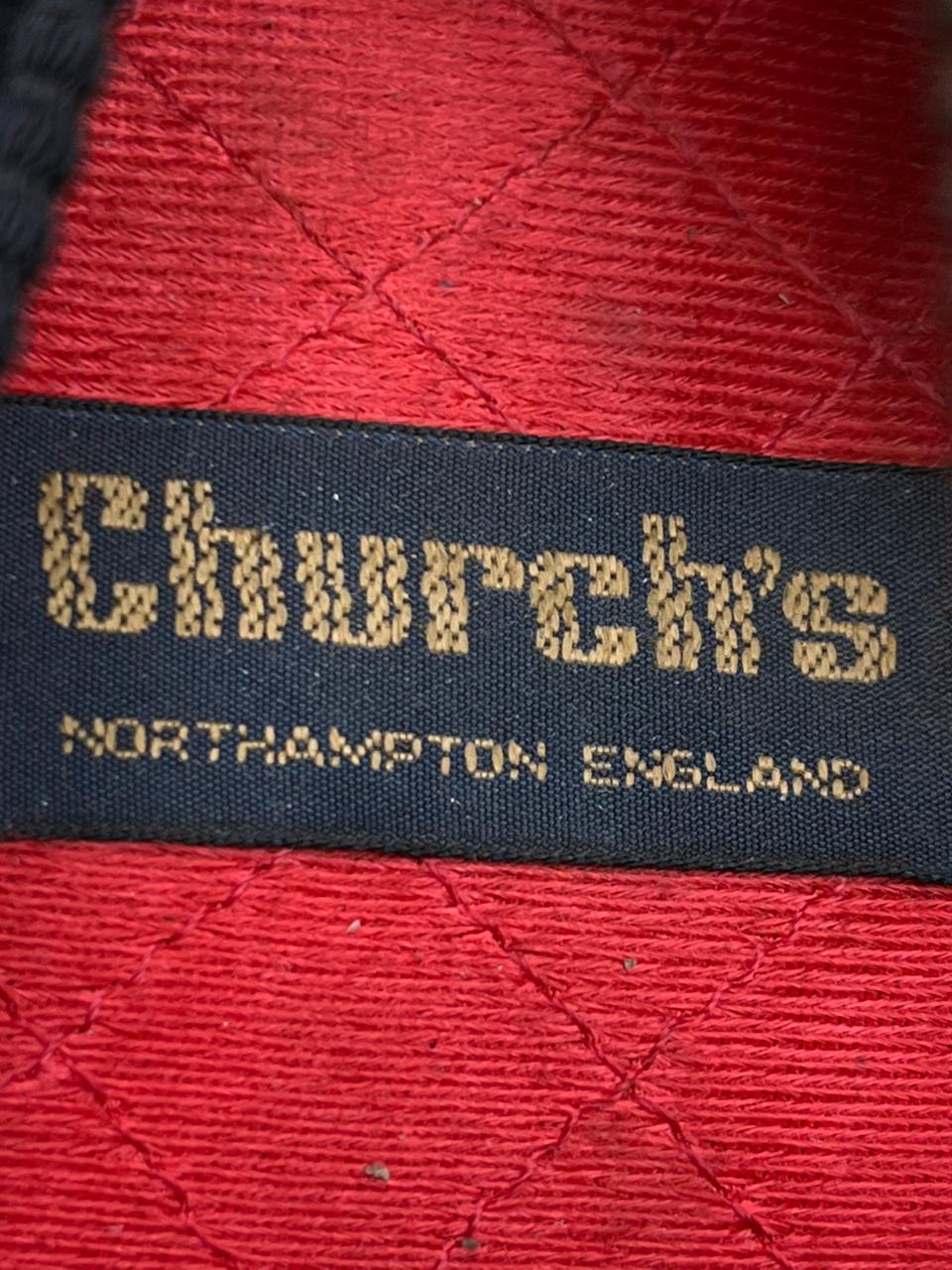 Church's Northampton England Black Velvet Gold Crown Embroidered shoes
