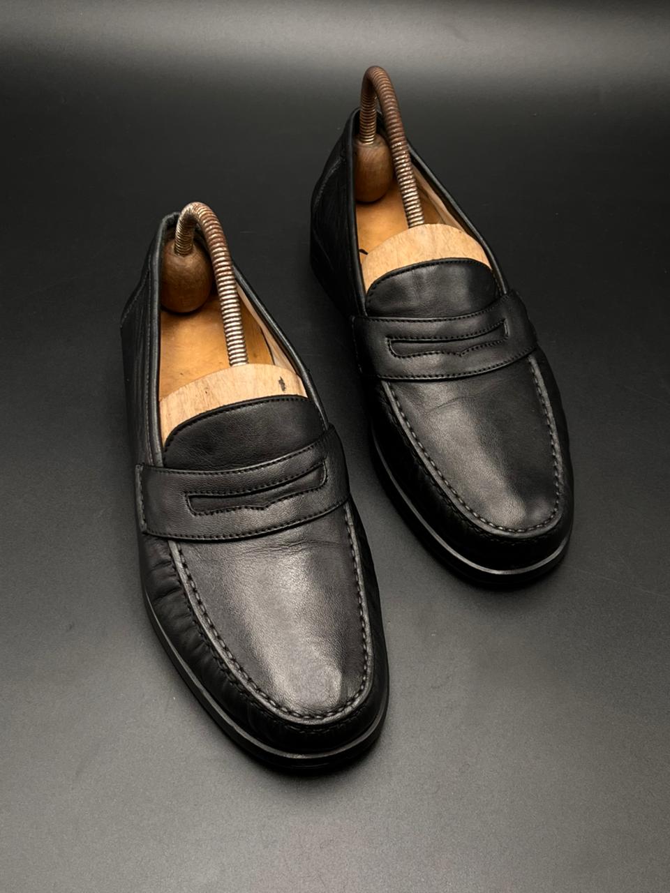 Bally Switzerland Black Leather Penny Loafers