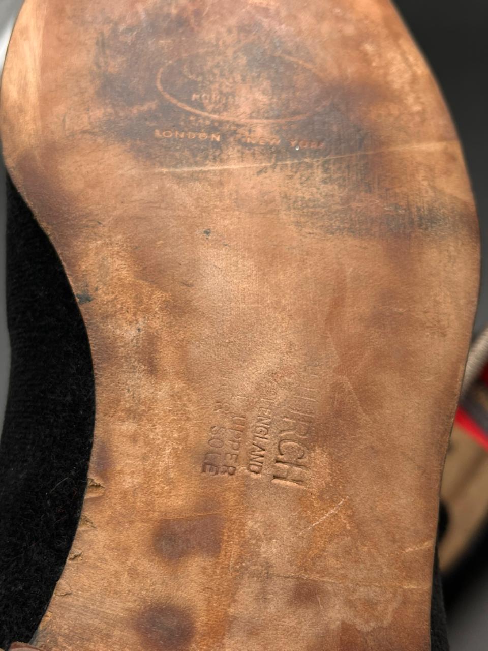 Church's Northampton England Black Velvet Gold Crown Embroidered shoes