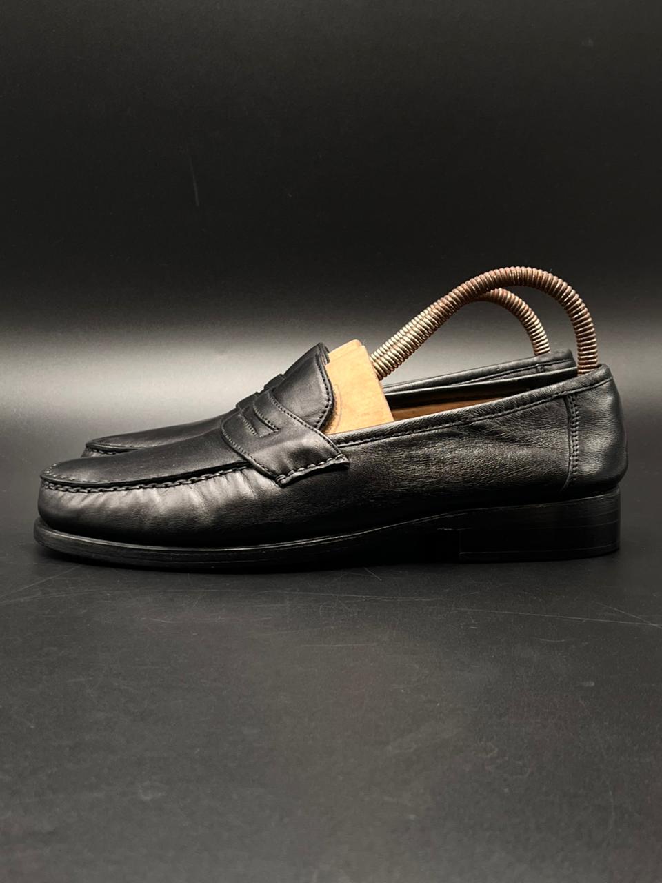 Bally Switzerland Black Leather Penny Loafers