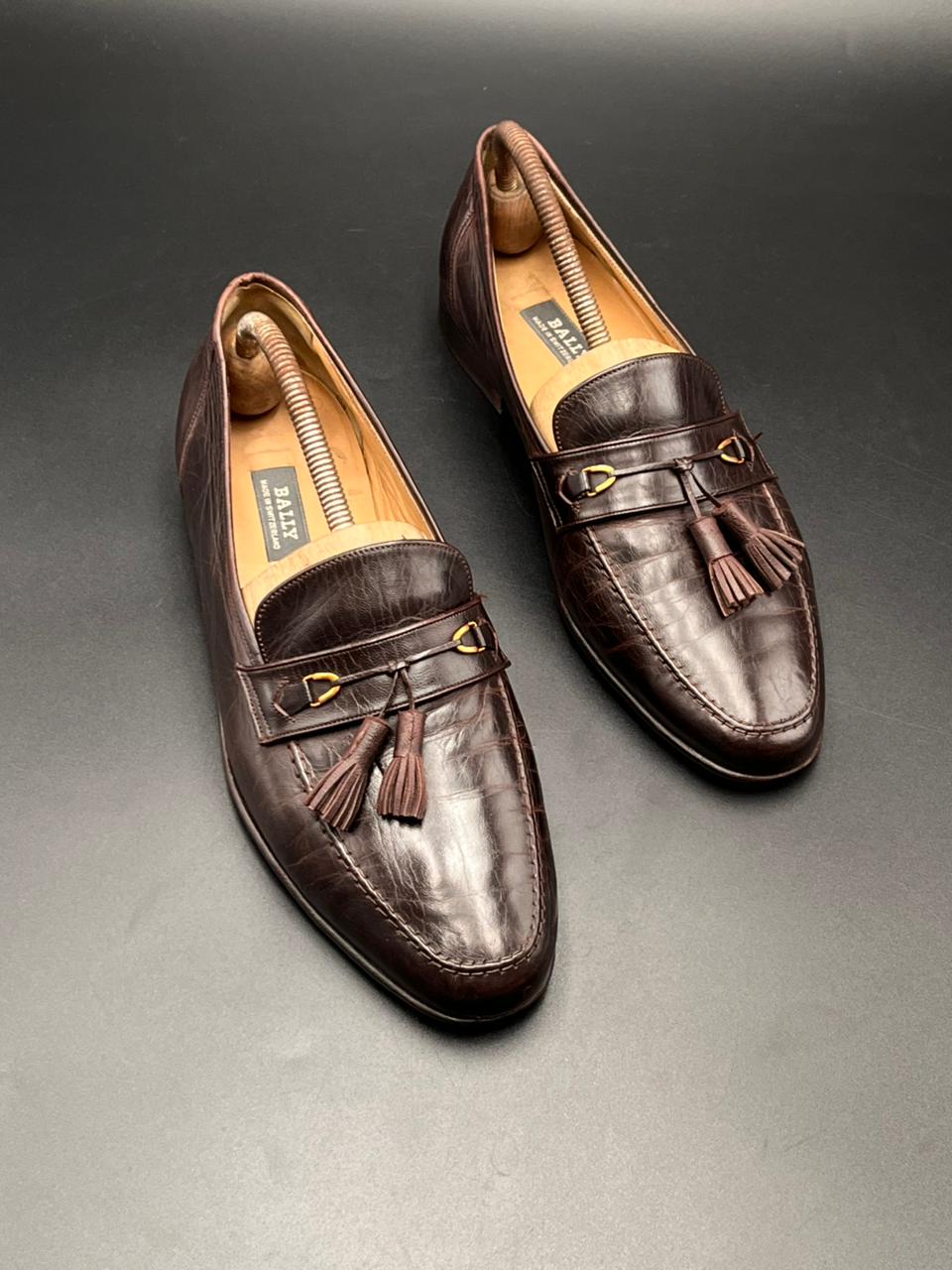Bally Brown Textured Leather Tassle Loafers