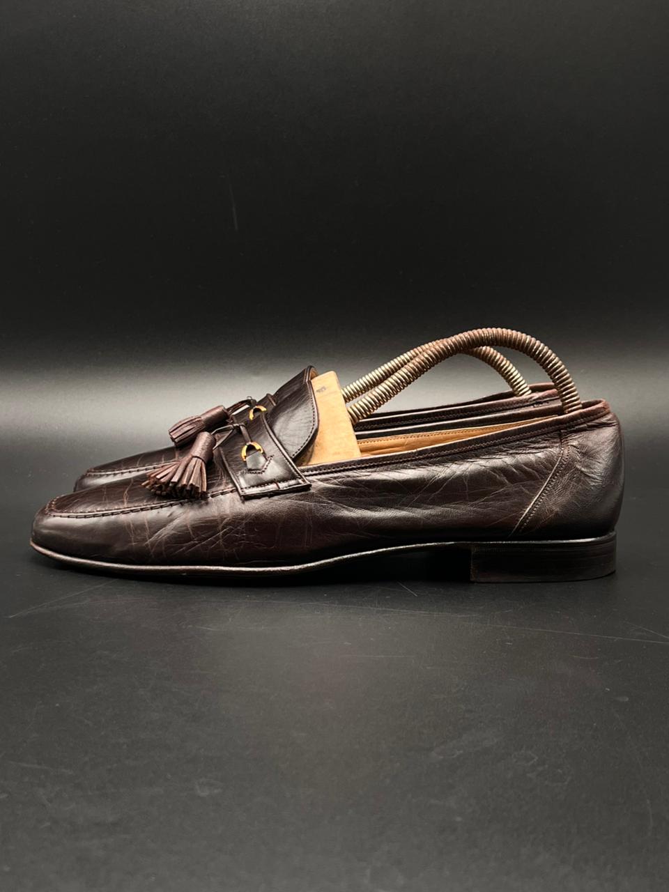 Bally Brown Textured Leather Tassle Loafers