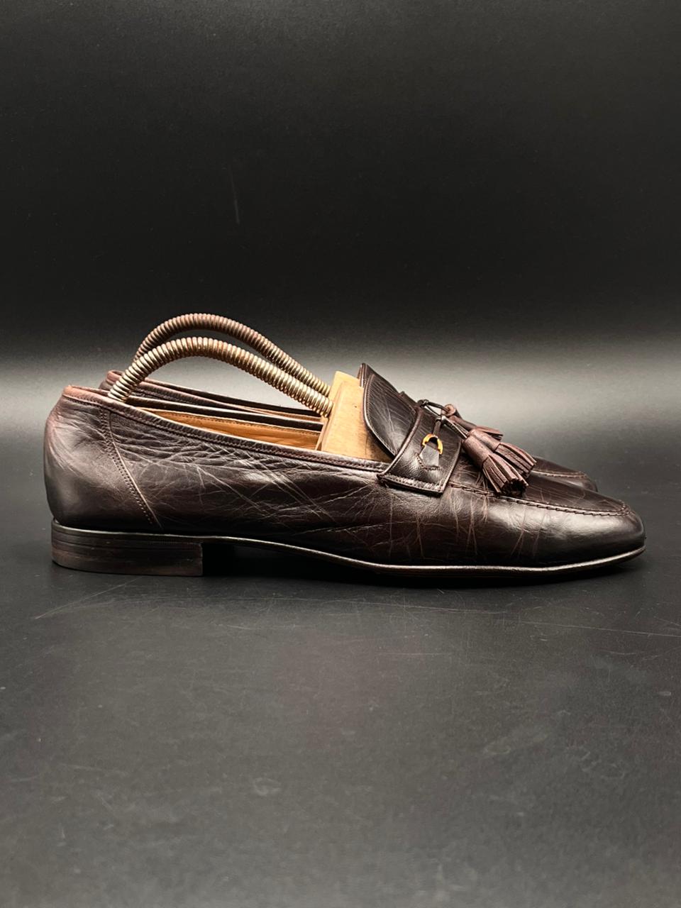 Bally Brown Textured Leather Tassle Loafers