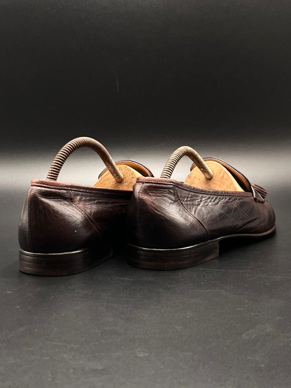 Bally Brown Textured Leather Tassle Loafers