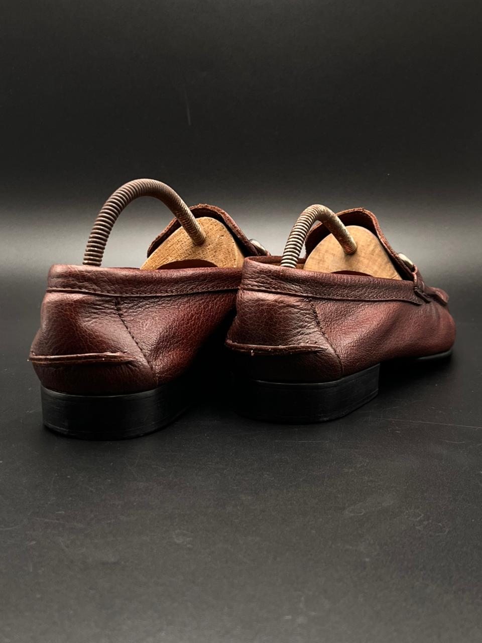 Magnanni for Neiman Marcus Brown Grained Leather Horsebit Loafers