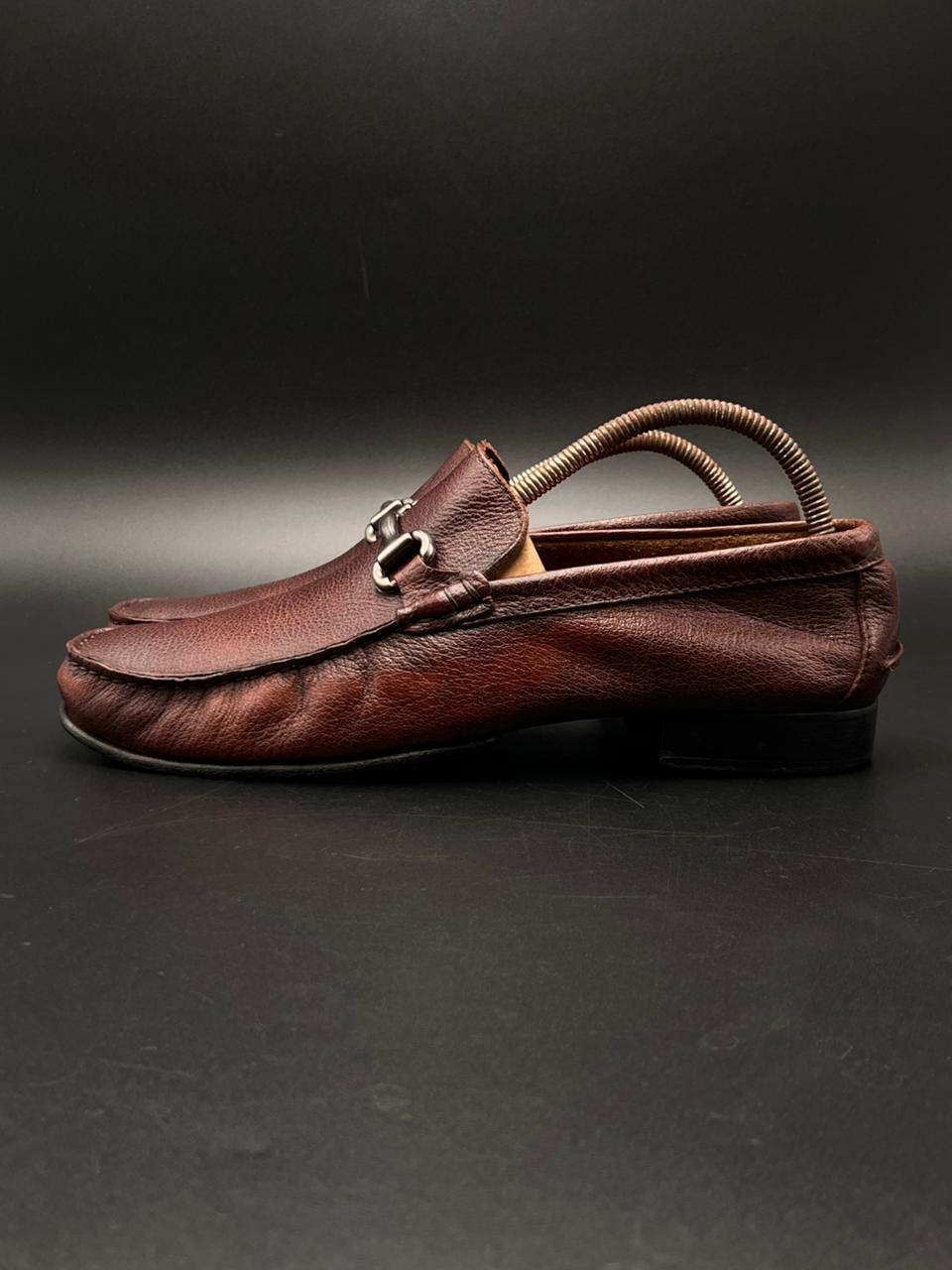 Magnanni for Neiman Marcus Brown Grained Leather Horsebit Loafers