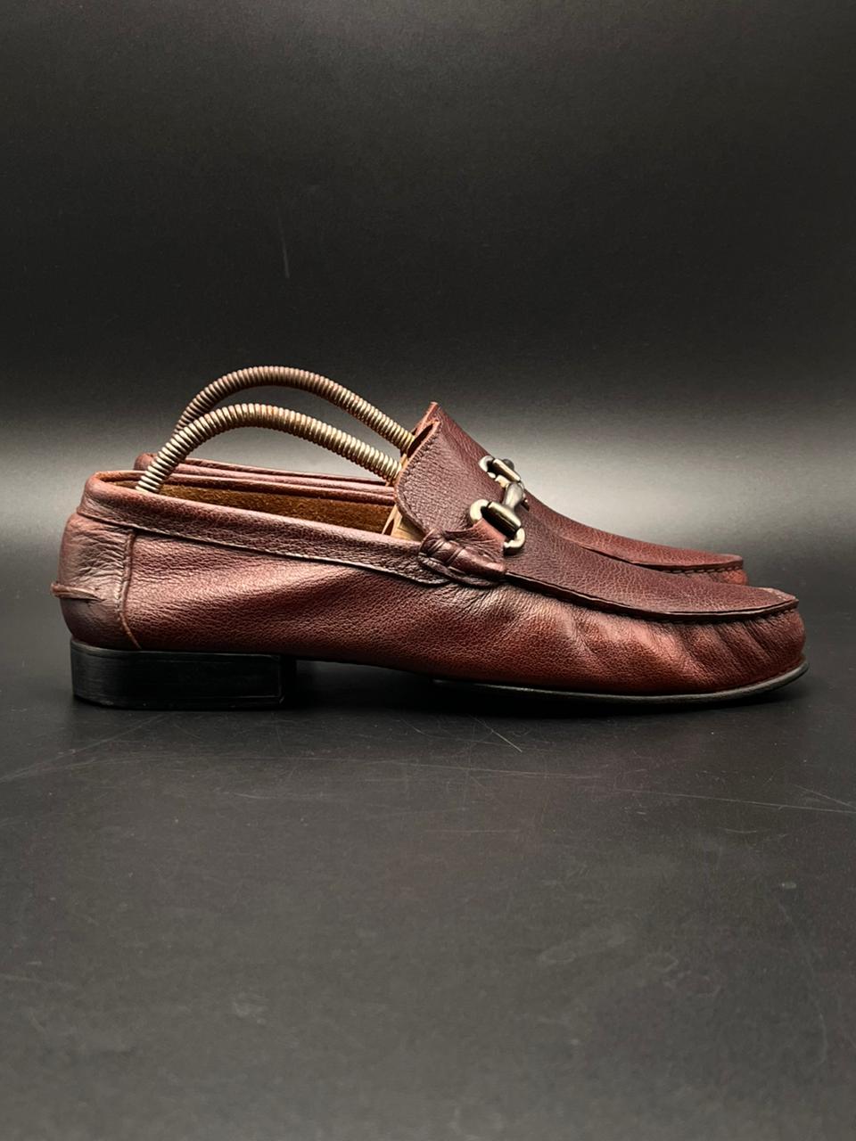 Magnanni for Neiman Marcus Brown Grained Leather Horsebit Loafers