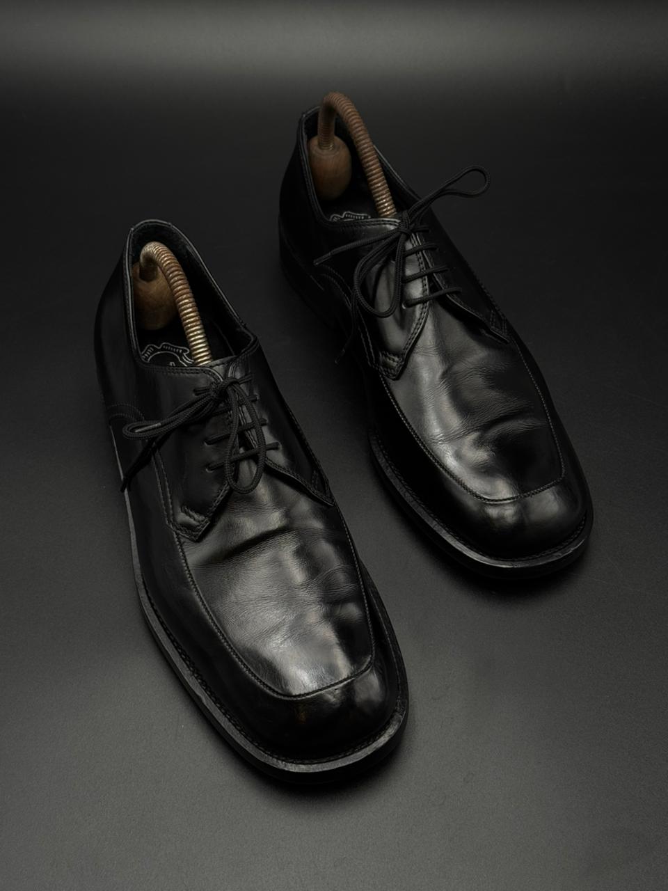 Varese Men's Black Leather Apron Toe Derby Dress Shoes