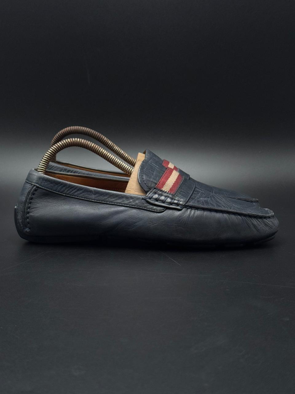 Bally Switzerland Men's Blue Leather Penny Loafers