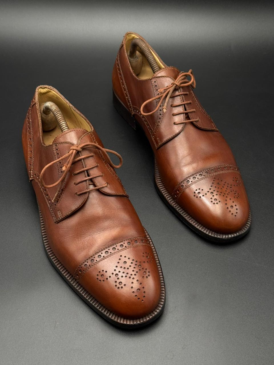 Campanile Brown Leather Medallion Cap Toe Brogue Derbys