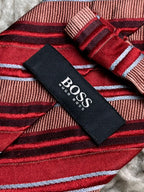 HUGO BOSS Silk Tie Red Burgundy Striped Luxury tie