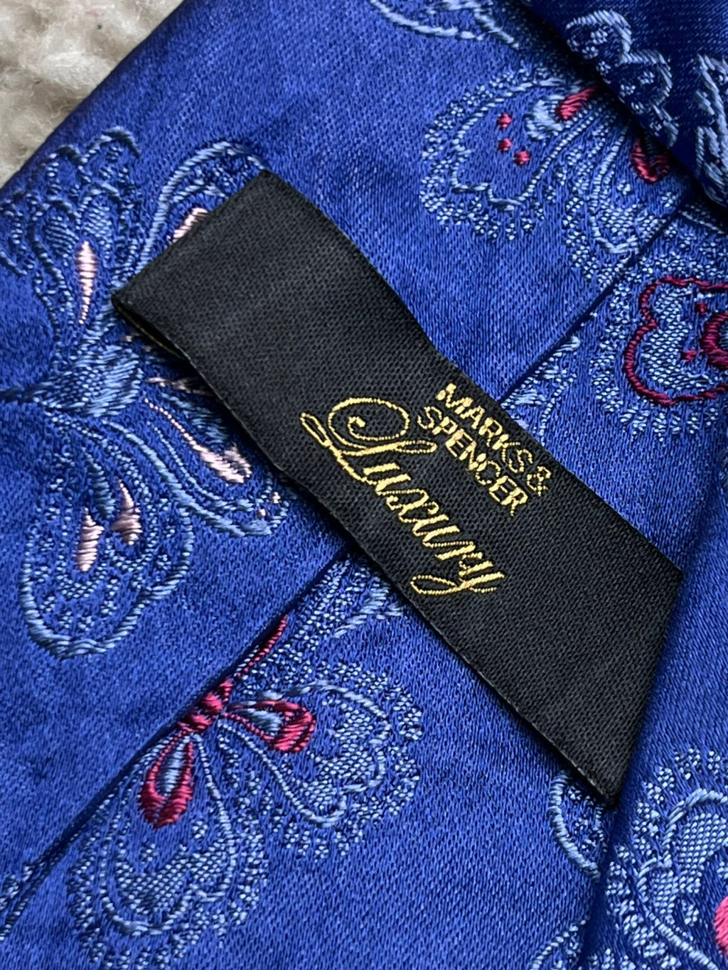 Marks & Spencer Luxury Silk Blue Pink Floral Paisley Tie