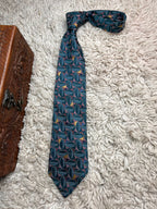 Montague Polyester Teal Green Burgundy Geometric Leaf Pattern Tie