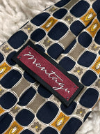 Montague Polyester Navy Blue Gold Geometric Floral Grid Pattern tie