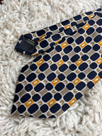 Montague Polyester Navy Blue Gold Geometric Floral Grid Pattern tie