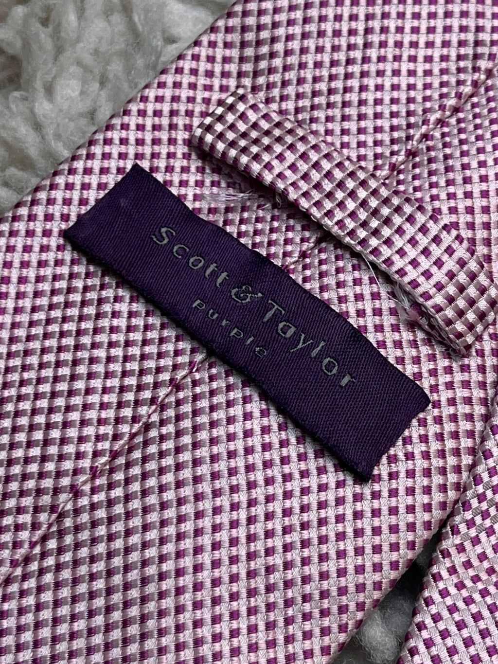 Scott & Taylor Purple Check Textured Silk Formal tie