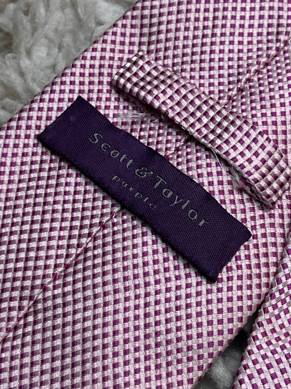 Scott & Taylor Purple Check Textured Silk Formal tie