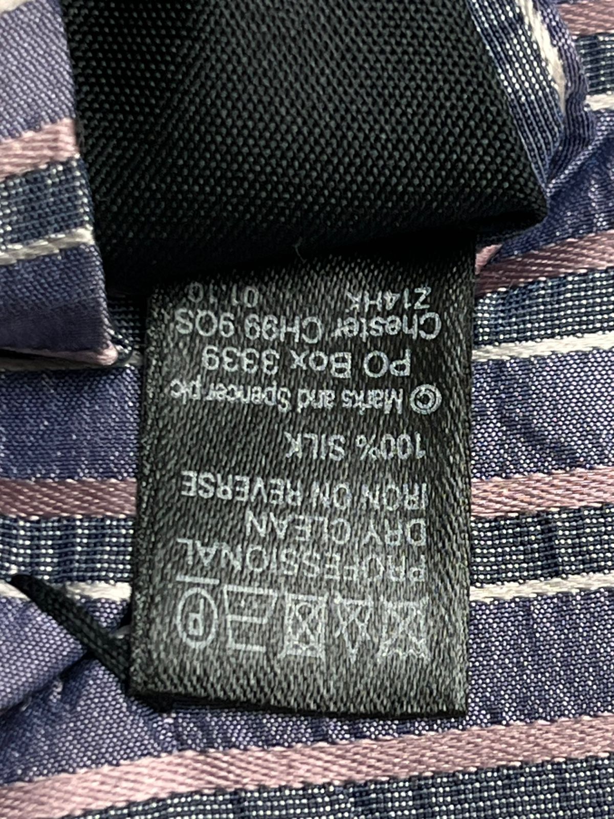 Marks & Spencer Autograph Purple Blue Striped Textured Silk tie