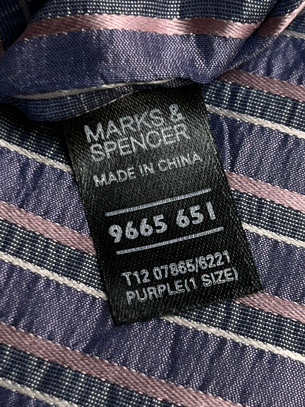 Marks & Spencer Autograph Purple Blue Striped Textured Silk tie