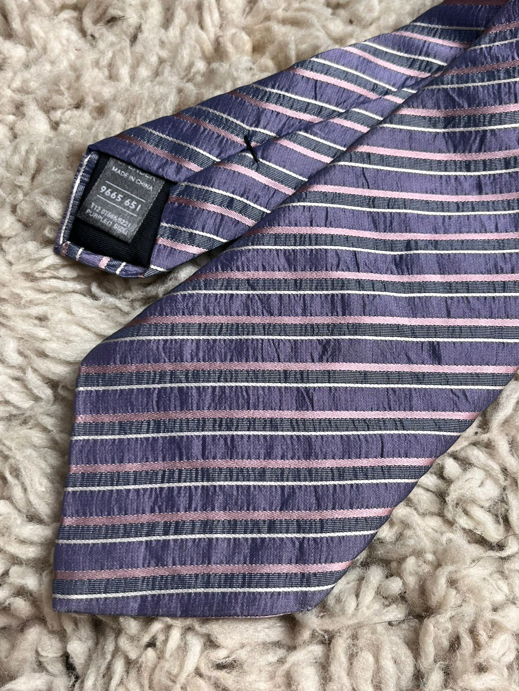 Marks & Spencer Autograph Purple Blue Striped Textured Silk tie