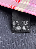 Kai Long Pink Plaid Check Hand Made Silk tie