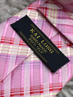 Kai Long Pink Plaid Check Hand Made Silk tie