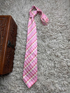 Kai Long Pink Plaid Check Hand Made Silk tie