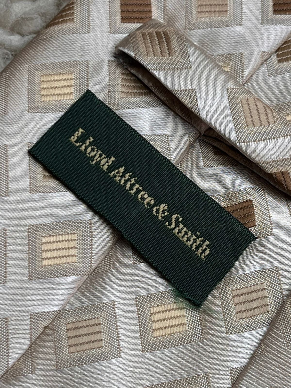 Lloyd Attree & Smith Geometric Square Champagne Gold Polyester  Tie