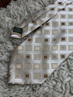 Lloyd Attree & Smith Geometric Square Champagne Gold Polyester  Tie