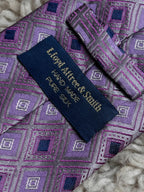 Lloyd Attree & Smith Geometric Square Pink Purple Pure Silk Tie